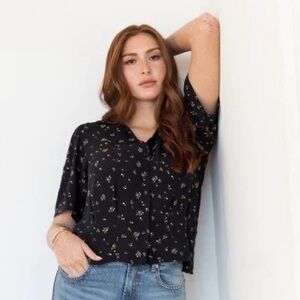 ABLE | Edith Blouse in Black Scattered Rose